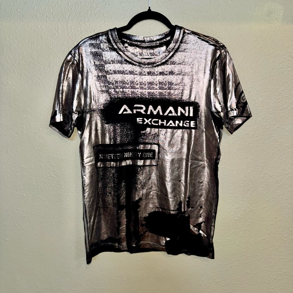 Men’s Armani Exchange Medium Black Silver Graphic T-Shirt A|X Logo Tee